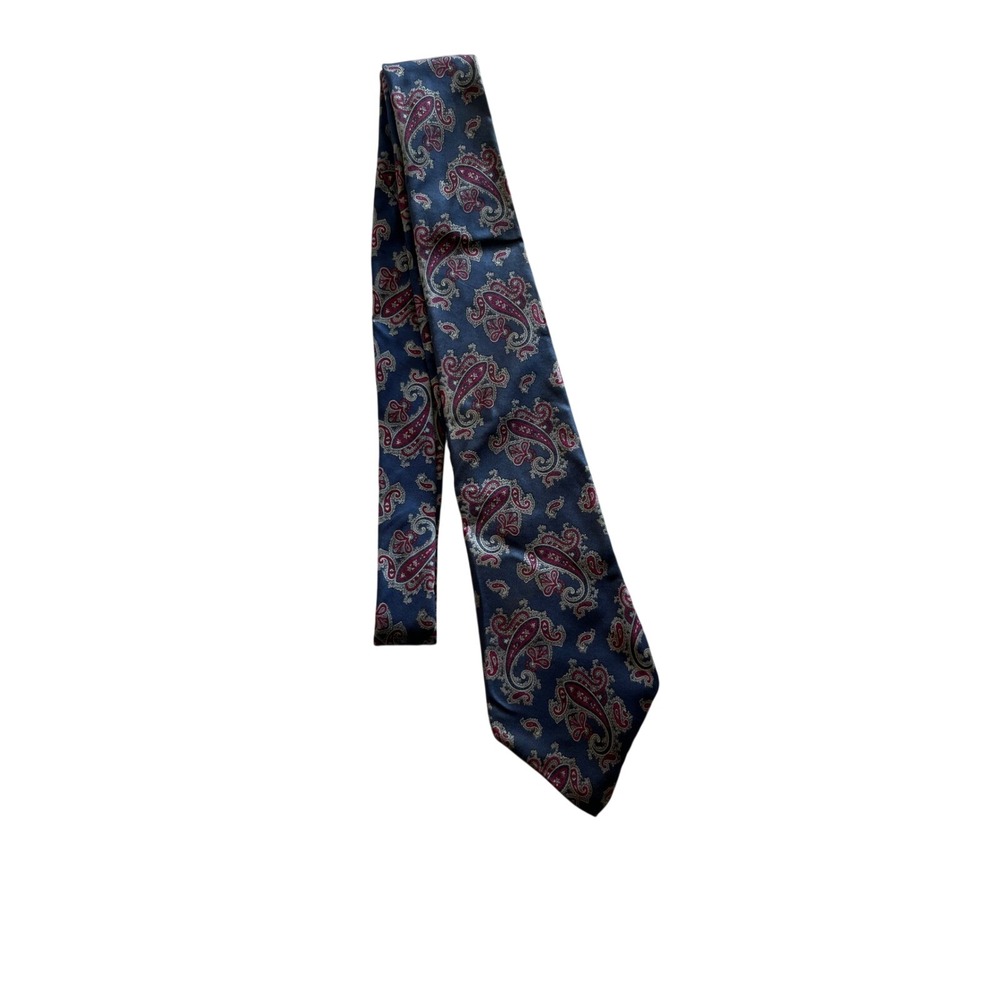 Don Loper Beverly Hills Mens Paisley Tie Blue Burgundy Vintage Made in USA 4"